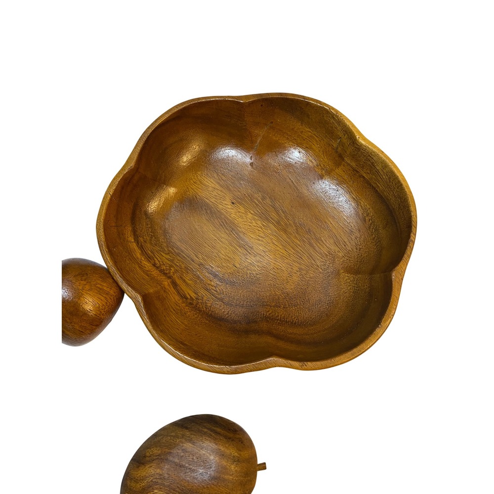 Leilani Vintage Monkey Pod Wood Fruit Bowl Set Hand Crafted MCM Philippines 7 pc - Picture 3 of 6